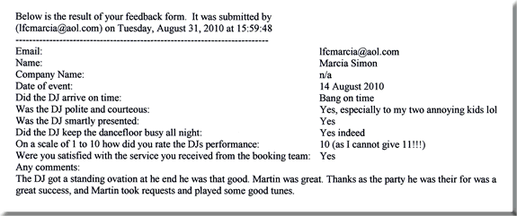 DJ Martin Evans for Marcia Simon - 40th Birthday Party.