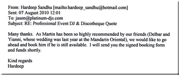 DJ Martin Evans for Hardeep Sandhu's  Wedding Reception.