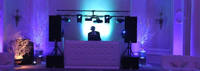 Deluxe Wedding Disco Equipment Hire - Blue Uplighters at a Wedding. 