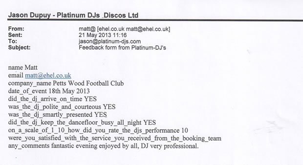 DJ Disco Review - Football Club Awards Disco - Petts Wood Kent - DJ Michael Davis