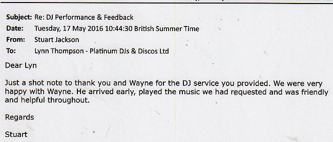 DJ Wayne Smooth Review for performing at a Wedding Anniversary.