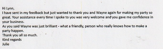 Outstanding review for DJ Wayne and the Booking Office