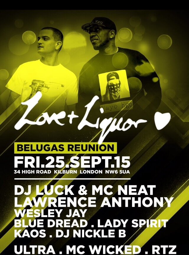 Flyer for DJ Luck and MC Neat together with Lawrence Anthony