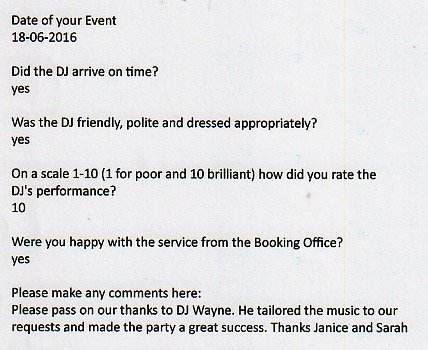 Review for DJ Wayne Smooth performing at a 40th Birthday Party