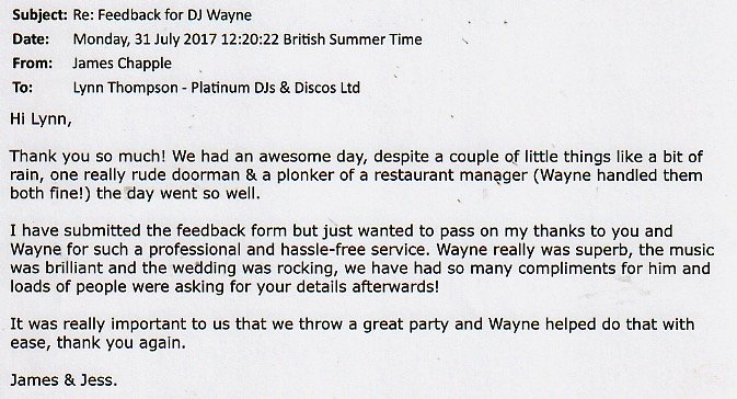 Wedding review for DJ Wayne Smooth's performance. 