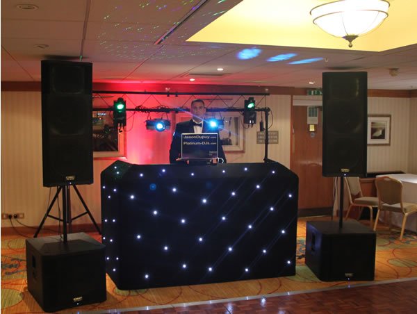 H&S LED Starcloth DJ Booth with Goal Post Lighting Stands
