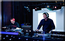DJ Jason Dupuy and VJ Johnnie Smith with Roadshow Disco Set Up at a Wedding in Stationer's Hall, London. Photo kindly donated by David Bell, dbell@bellissimaphoto.co.uk, tel: 07732646259