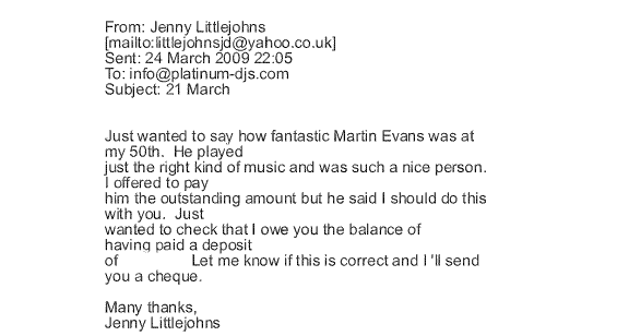 DJ Martin Evans for Jenny Littlejohns 50th Birthday Party.