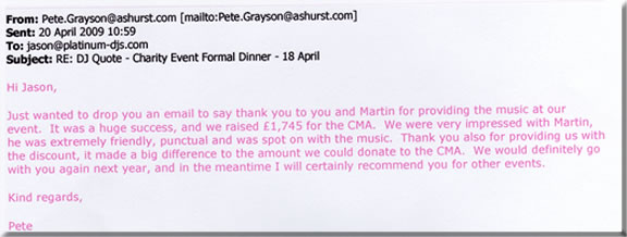 DJ Martin Evans for a Charity Event Formal Dinner.