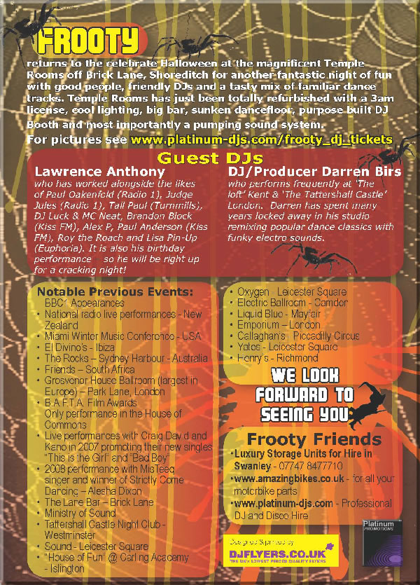 DJ Flyer Back for Frooty Halloween Event - London