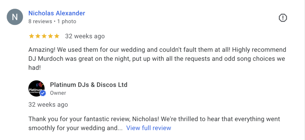 Greenwich Wedding DJ Murdoch Wilson Review from Groom at Wedding held at Greenwich Yacht Club, South East London. 
