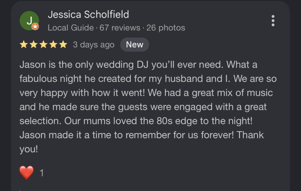 Review from Bride for Vinyl Only Wedding DJ Performance by Platinum DJs and Jason Dupuy at Hotel du Vin, Tunbridge Wells, Kent.