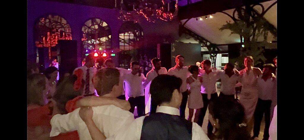 Electric Energy on the Dancefloor at Alex and Lisa's wedding at Port Lympne.