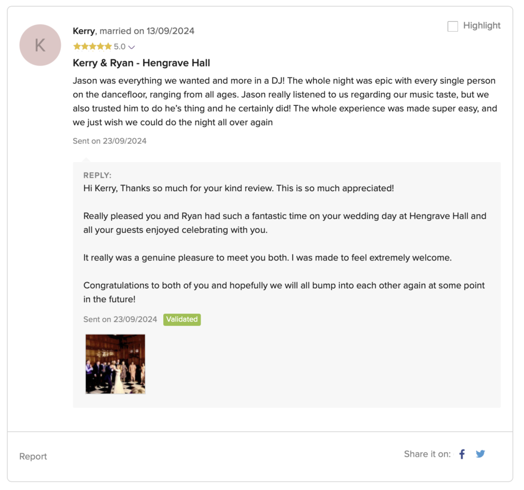 Wedding DJ Review for Jason Dupuy at Hengrave Hall in Suffolk