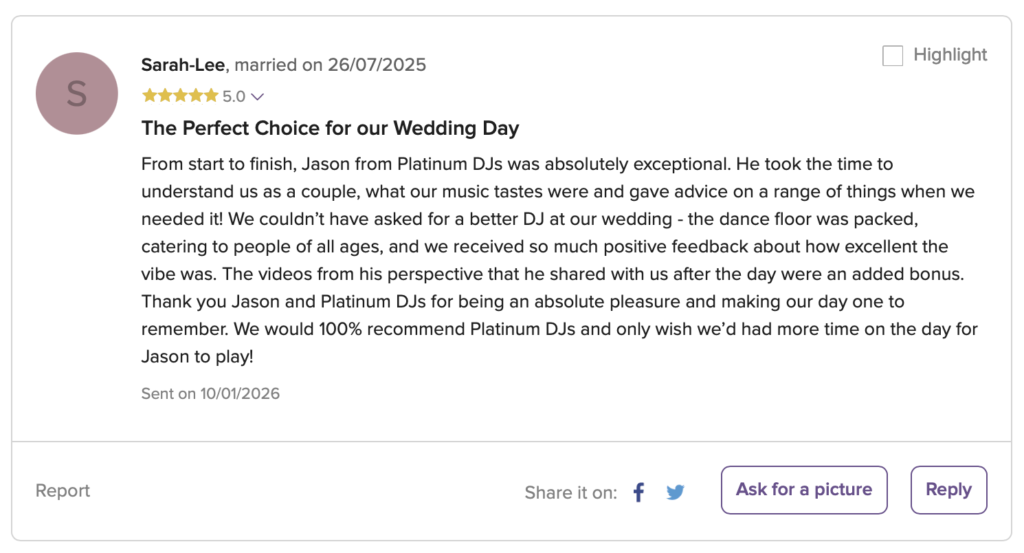 Wedding DJ Review for DJ Jason Dupuy at The Elvetham in Hampshire.