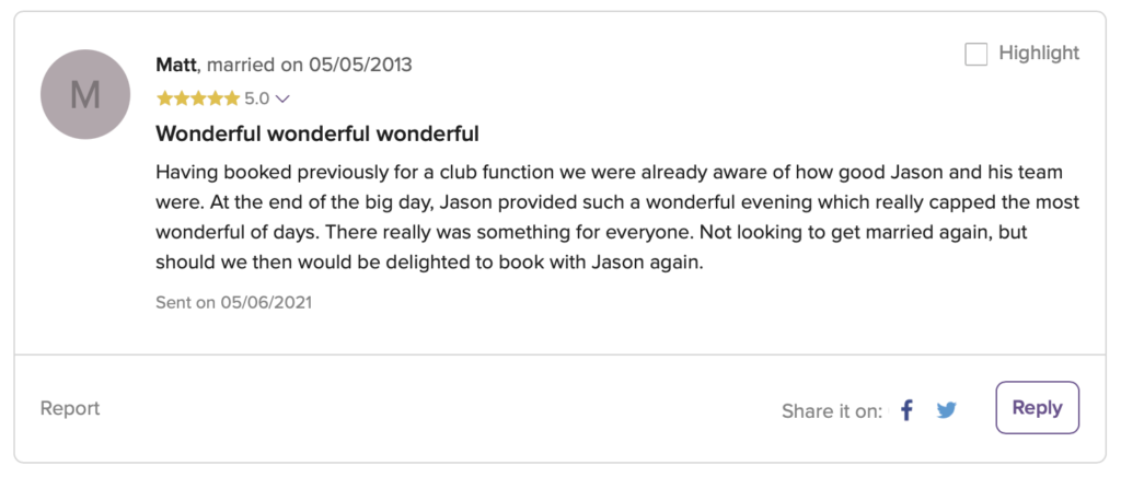 Wedding DJ Review from One Great George Street, London for DJ Jason Dupuy.