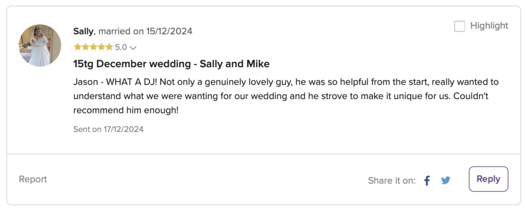 Wedding DJ Review fo DJ Jason Dupuy or Platinum DJs for Elderly Couple at The Elvetham, Hampshire.