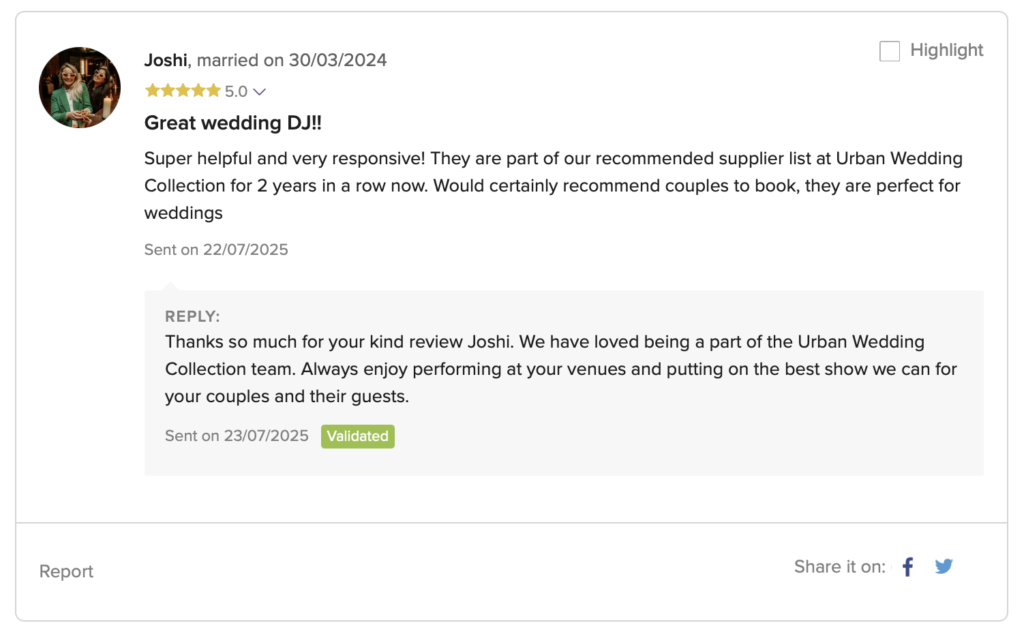 Review on London Wedding DJ Jason Dupuy from Urban Wedding Collective. 