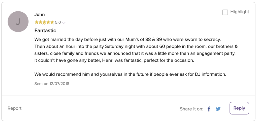 DJ Henri Cruz - Wedding DJ Review - Downhall Manor, Essex.
