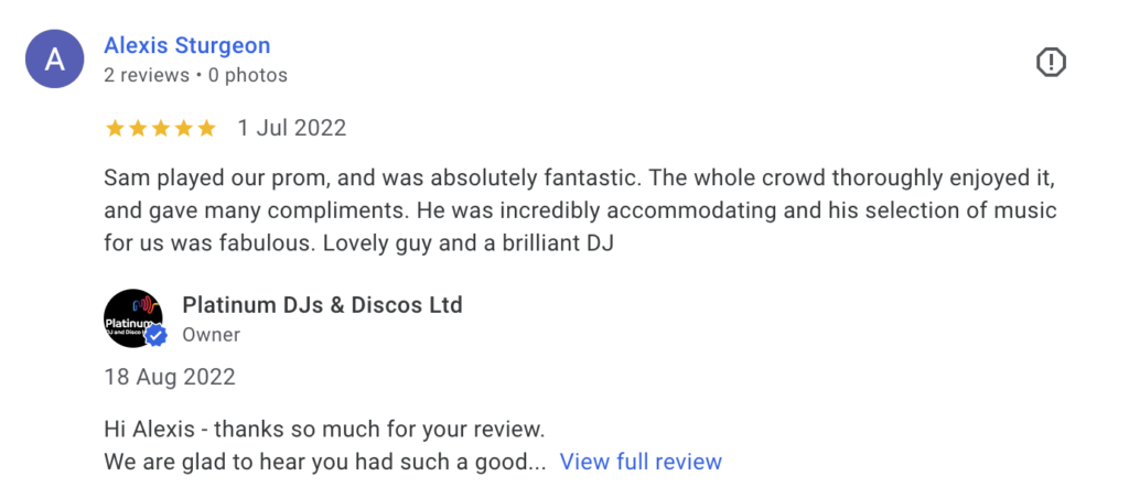 DJ for School Prom in London. Review for DJ Sam at Beaverwood, Chislehurst, SE London.