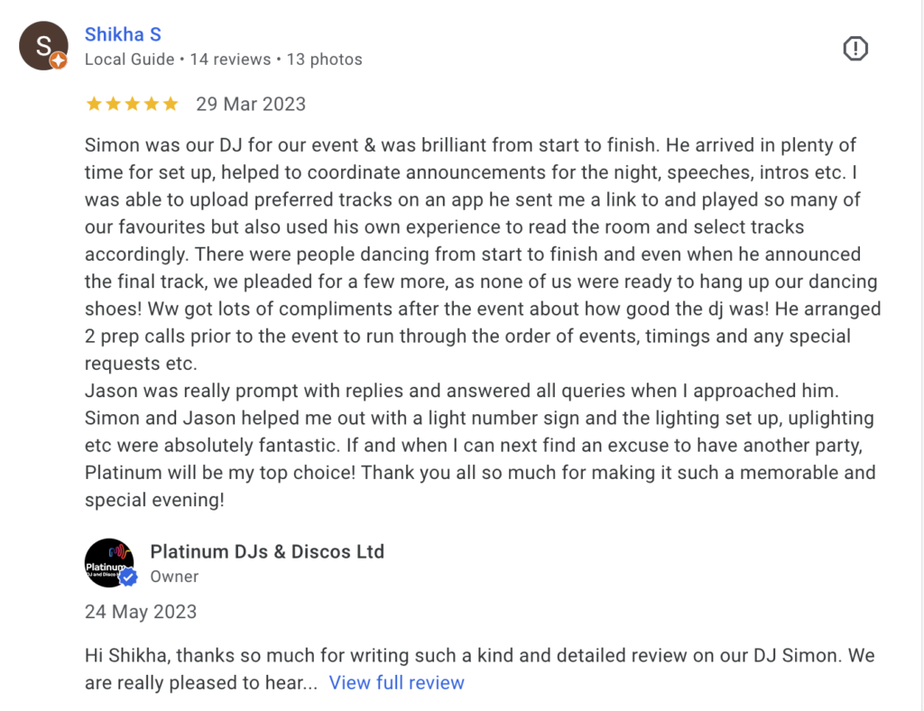 DJ Review for Simone at Greenwich Yacht Club for 40th Birthday Party.