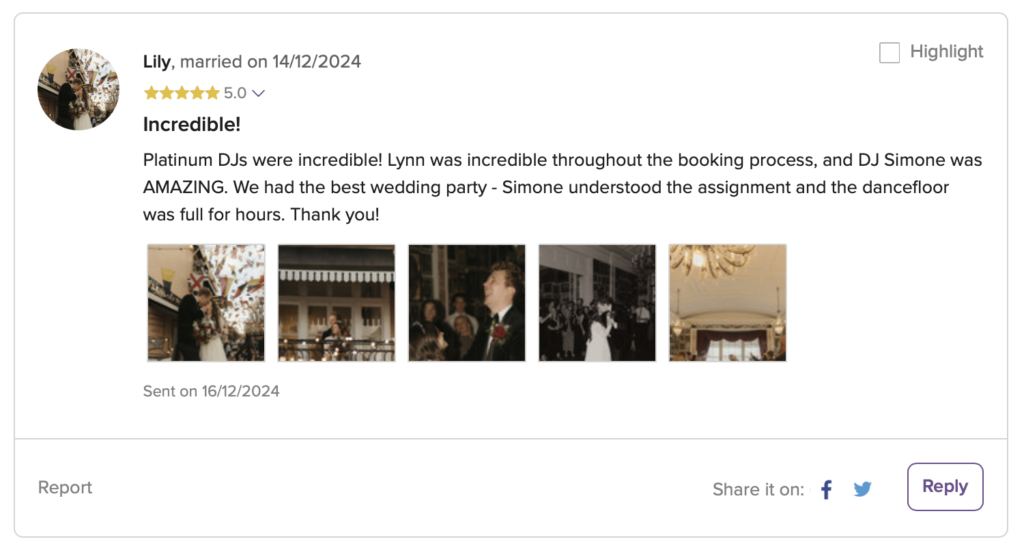 London Wedding DJ Review for Platinum DJ Simone. Wedding held at Trafalgar Tavern, Greenwich, London.