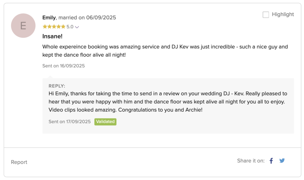 Essex Wedding DJ - Kev H - Review from Bride and Groom for Wedding at Pyes Bridge Farm House, Dunmow, Essex.